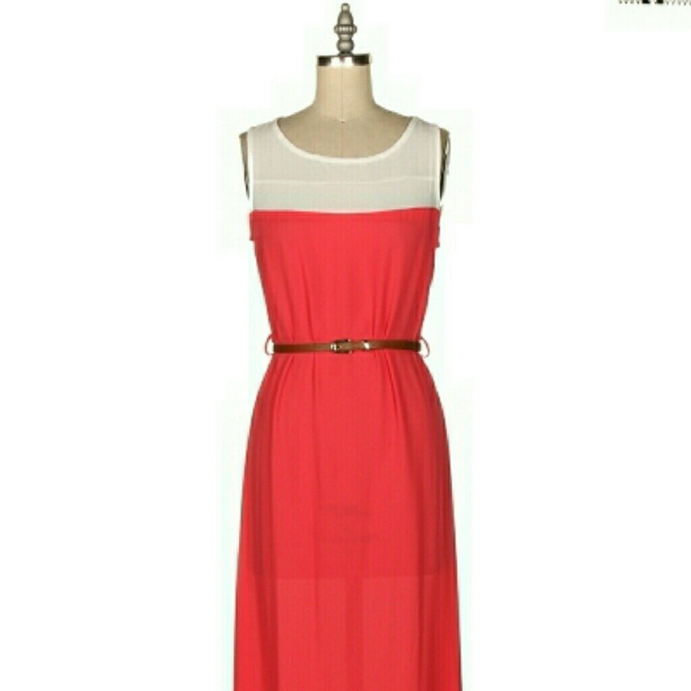 Coral and white sleeveless maxi dress